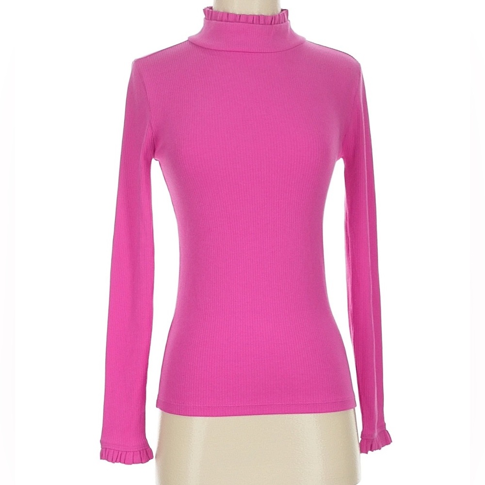 J. Crew Fuchsia Long Sleeve With Turtleneck Design Top Size:L Vintage